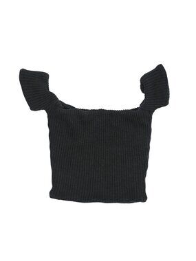 Are You Am I Ribbed Off Shoulder Crop Top in Black